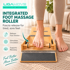 Infographic showing integrated Foot Massage Roller Fascia Release Tool of the Ligamove Slant Board