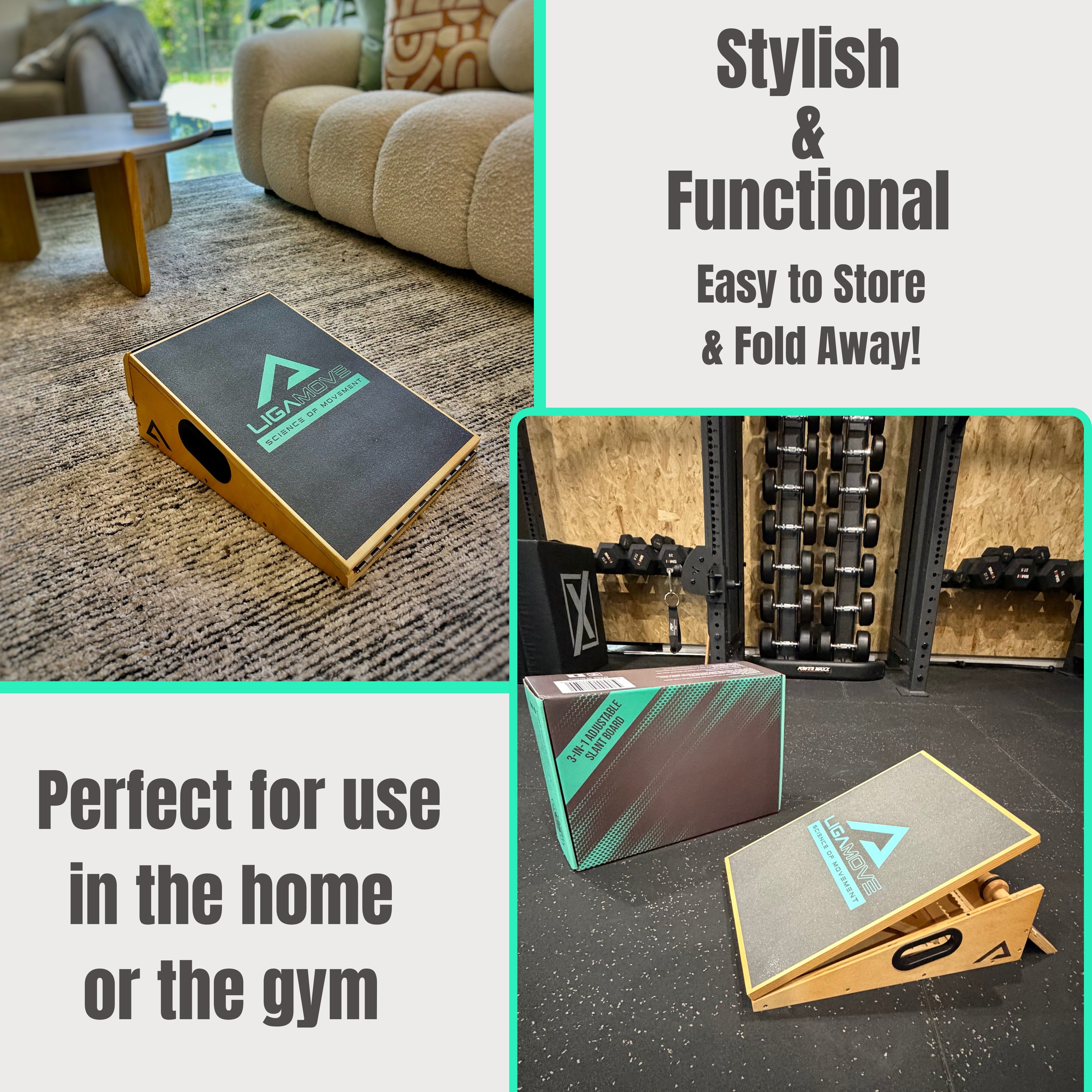 3-in-1 SLANT BOARD: Adjustable Calf Stretcher, Fold Out Toe and Foot Stretcher and Foot Massage Roller