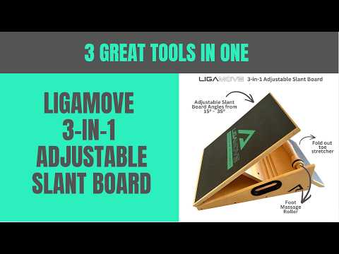 A video showing all the features of the Ligamove Slant Board such as the calf stretcher, the built-in foot massage roller and the fold out toe stretcher